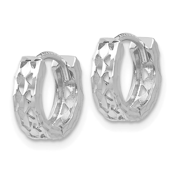 14k White Gold Cut-out Design Hinged Hoop Earrings