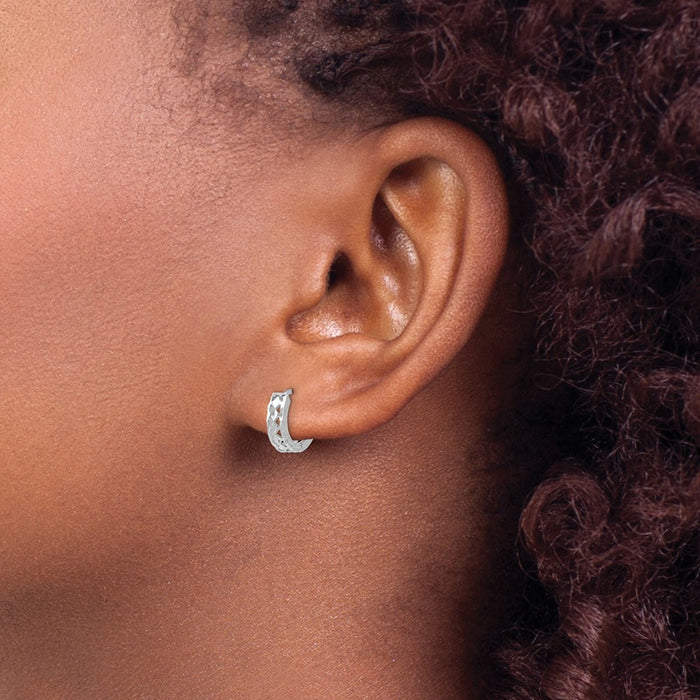 14k White Gold Cut-out Design Hinged Hoop Earrings