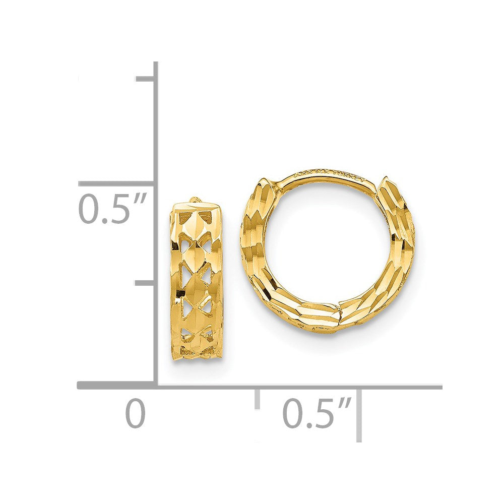 14k White Gold Cut-out Design Hinged Hoop Earrings