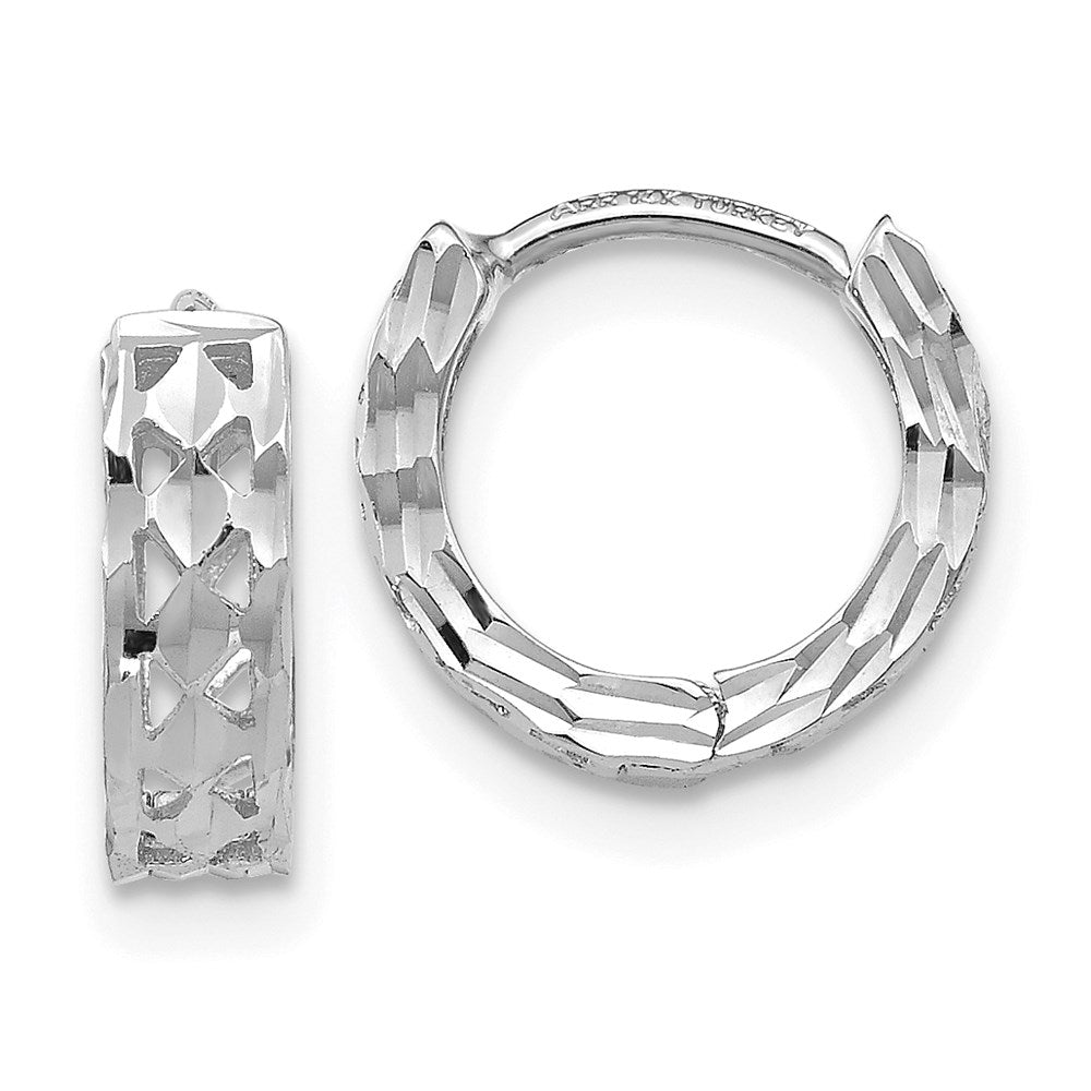 14k White Gold Cut-out Design Hinged Hoop Earrings