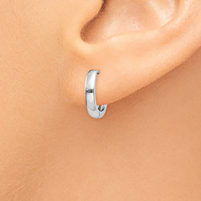 14k White Gold Round Hinged Hoop Earrings