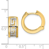 Thumbnail for 14K Two-Tone Cut-Out Greek Key Hinged Hoop Earrings
