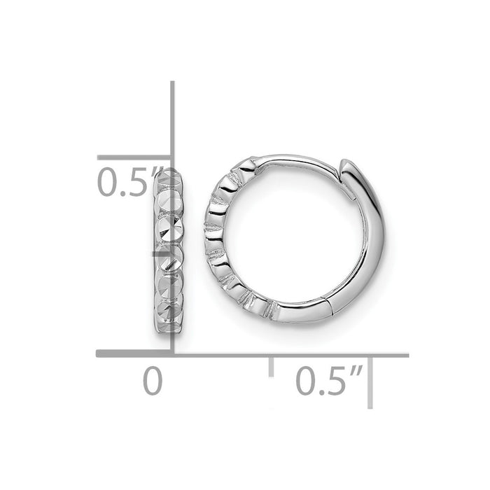 14k Diamond-cut 2x12mm Hinged Hoop Earrings