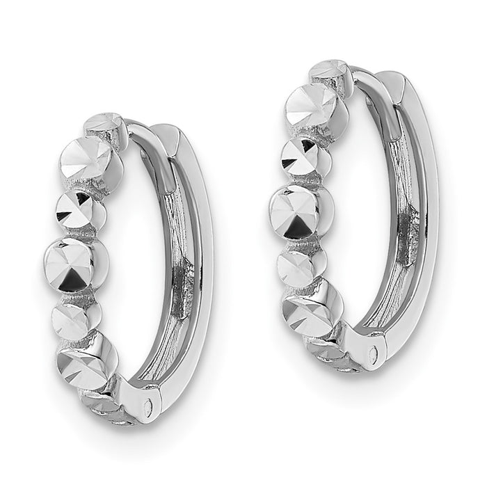 14k White Diamond-cut Circles 2.5x13mm Hinged Hoop Earrings
