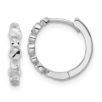 Thumbnail for 14k White Diamond-cut Circles 2.5x13mm Hinged Hoop Earrings