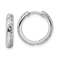 Thumbnail for 14k Polished Textured 3x15mm Hinged Hoop Earrings