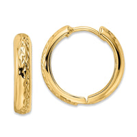 Thumbnail for 14k Polished Textured 3x15mm Hinged Hoop Earrings