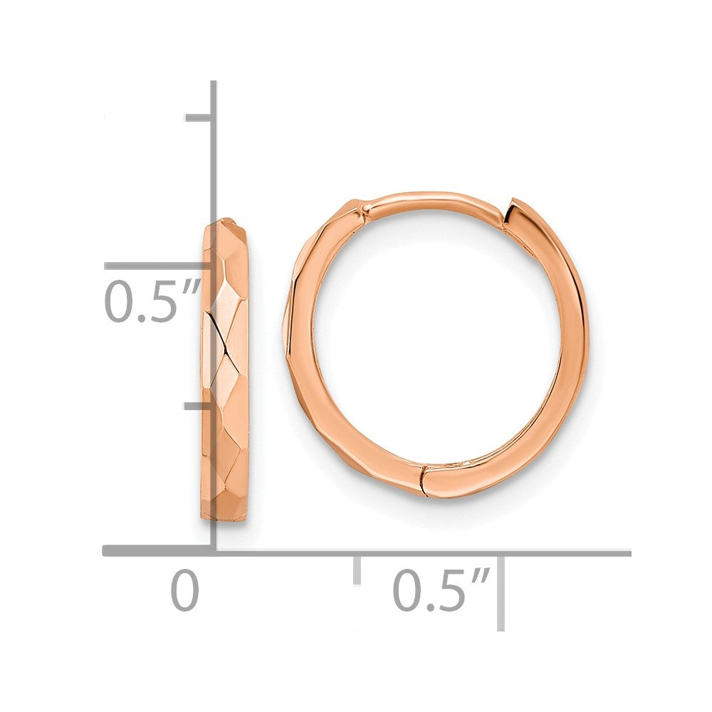 14k Polished Faceted 2x14mm Hinged Hoop Earrings