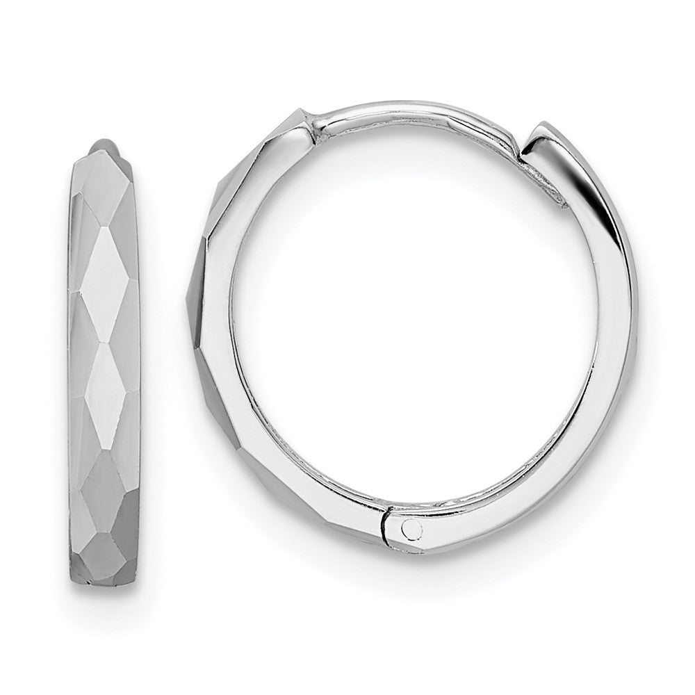 14k Polished Faceted 2x14mm Hinged Hoop Earrings