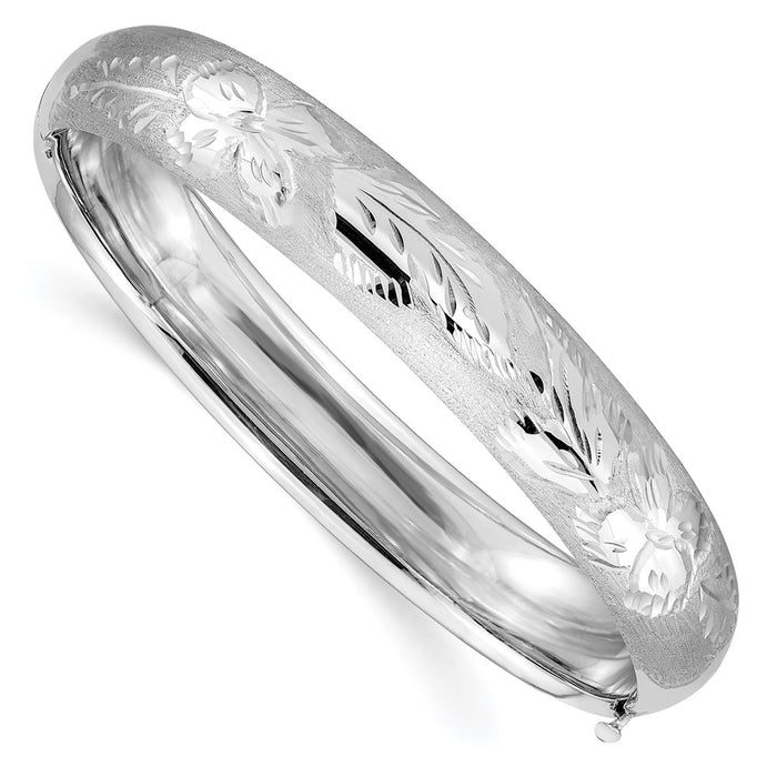 14k 7/16 White Gold Florentine Engraved Hinged Bangle