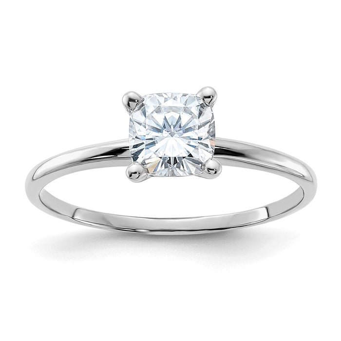 14kw 3/4ct. D E F Pure Light Cushion Moissanite Solitaire Ring