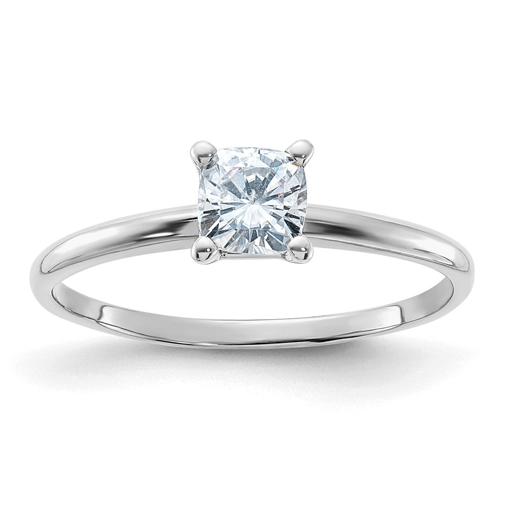 14kw 1/2ct. D E F Pure Light Cushion Moissanite Solitaire Ring