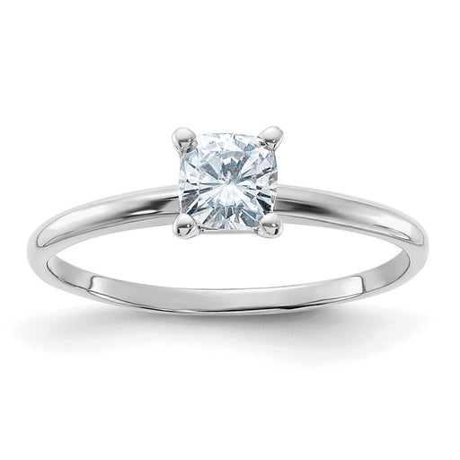 14kw 1/2ct. D E F Pure Light Cushion Moissanite Solitaire Ring