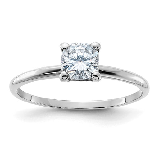 14kw 5/8ct. D E F Pure Light Cushion Moissanite Solitaire Ring