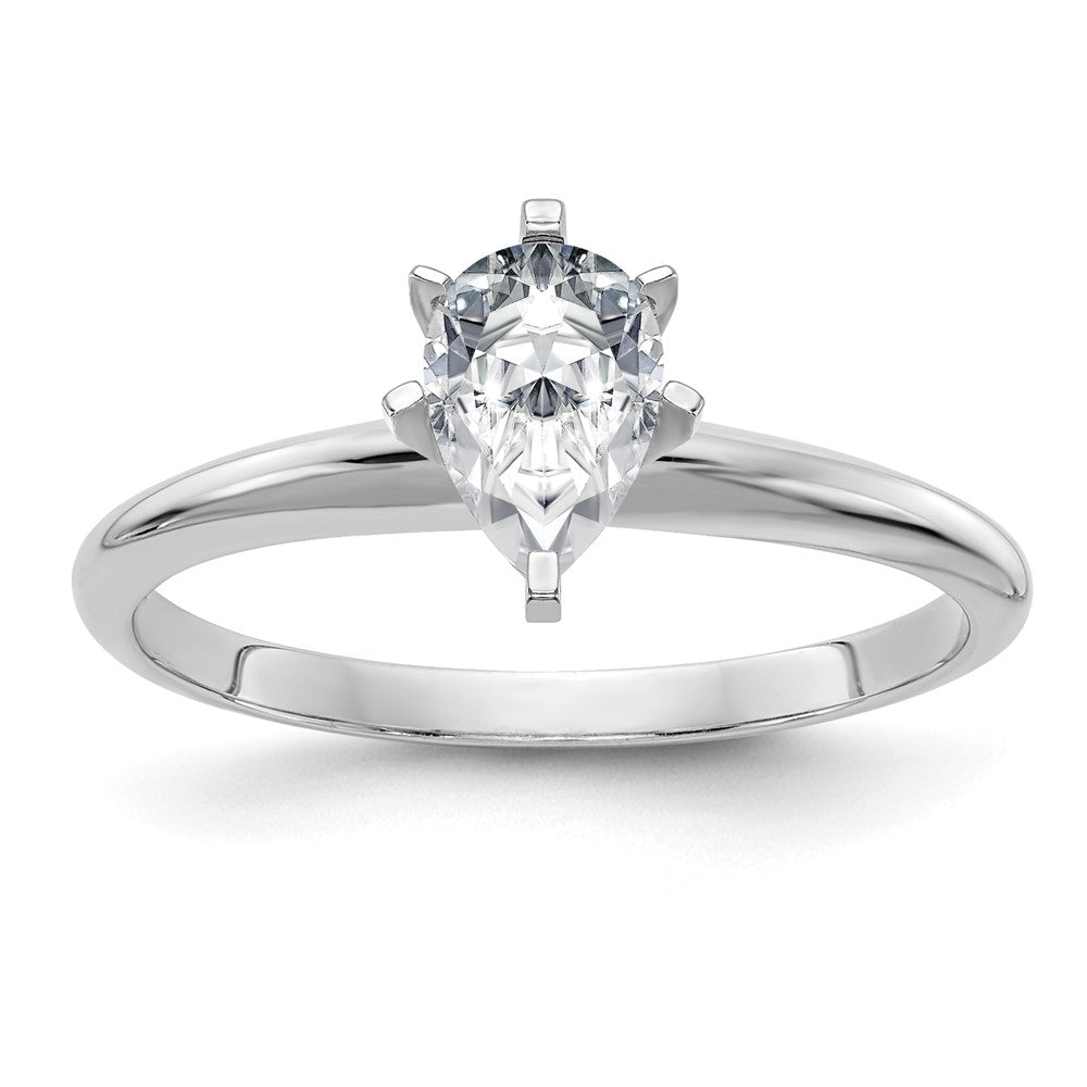 14kw 7/8ct. G H I True Light Pear Moissanite Solitaire Ring