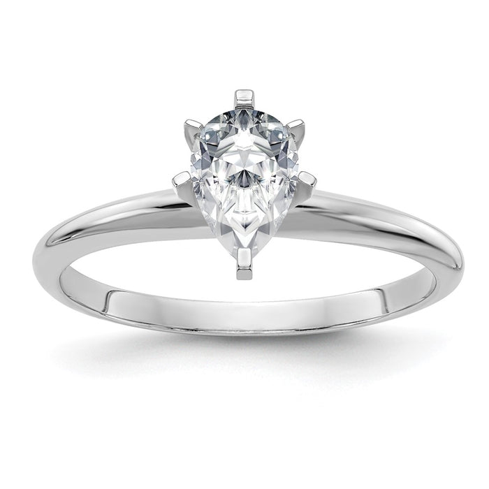 14kw 7/8ct. G H I True Light Pear Moissanite Solitaire Ring