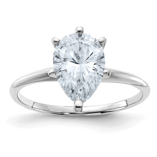 14kw 2ct. D E F Pure Light Pear Moissanite Solitaire Ring