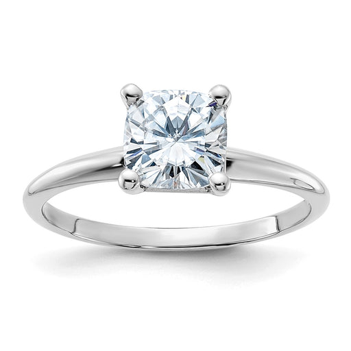 14kw 1 1/3ct. D E F Pure Light Cushion Moissanite Solitaire Ring