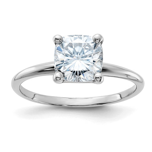 14kw 1 3/4ct. D E F Pure Light Cushion Moissanite Solitaire Ring