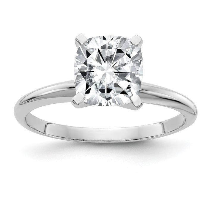 14kw 2ct. G H I True Light Cushion Moissanite Solitaire Ring