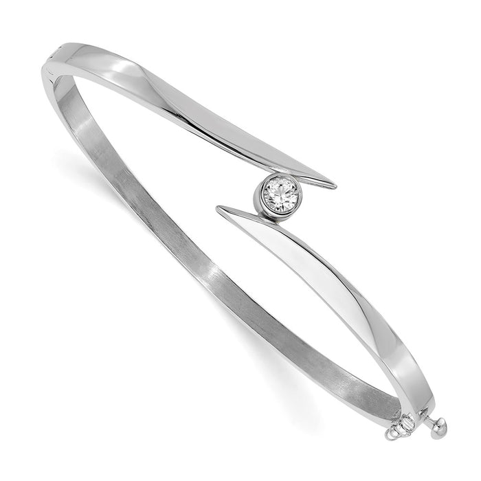 14k White Gold A Diamond Hinged Bangle