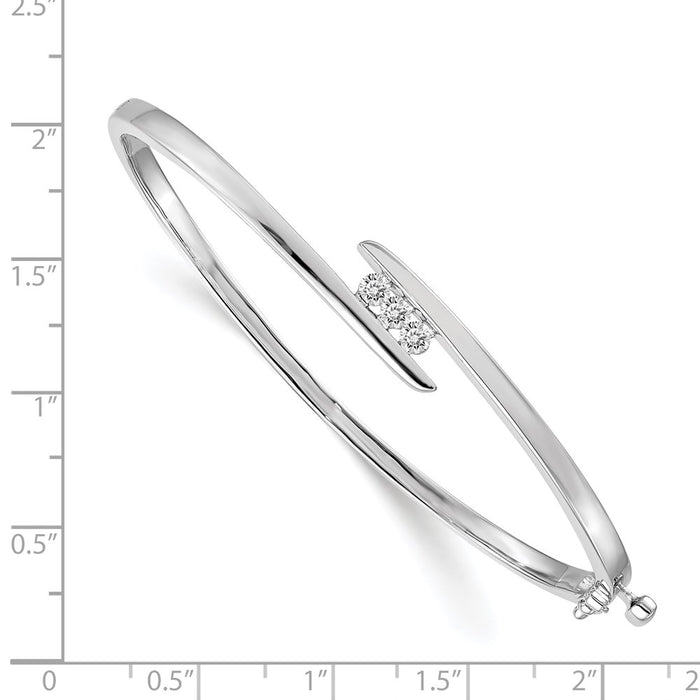 14k White Gold AAA Diamond Hinged Bangle