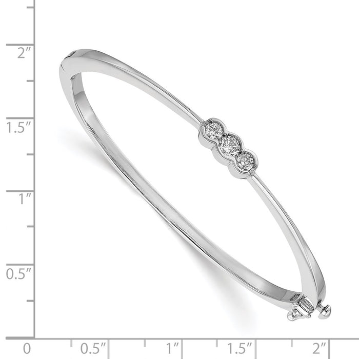 14k White Gold AAA Diamond Hinged Bangle