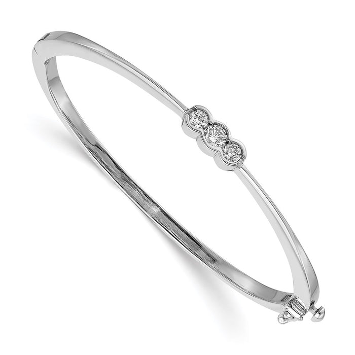 14k White Gold AAA Diamond Hinged Bangle