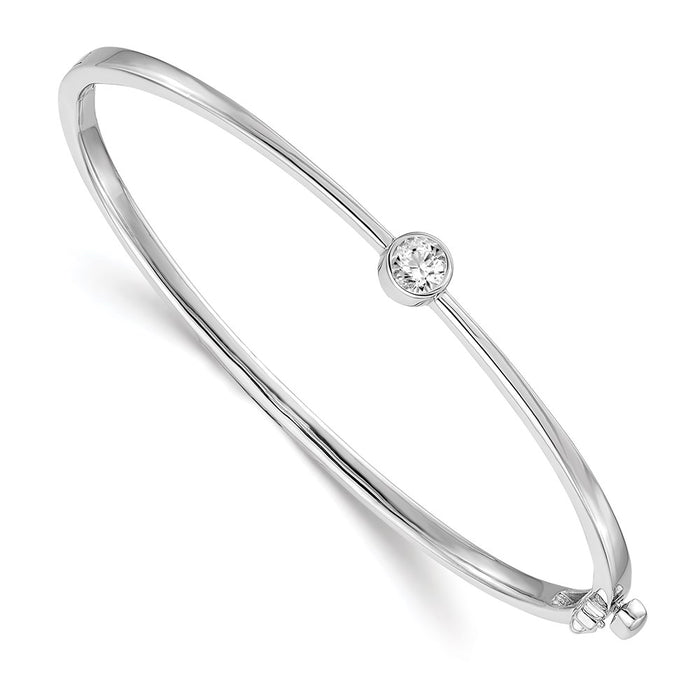 14k White Gold AAA Diamond Hinged Bangle