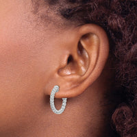 Thumbnail for 14k White Gold Diamond Round Hoop w/Safety Clasp Earrings