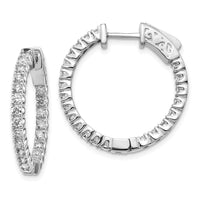 Thumbnail for 14k White Gold Diamond Round Hoop w/Safety Clasp Earrings