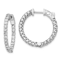 Thumbnail for 14k White Gold Diamond Round Hoop w/Safety Clasp Earrings