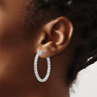 Thumbnail for 14k White Gold Diamond Round Hoop w/Safety Clasp Earrings