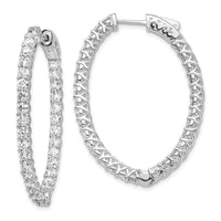 Thumbnail for 14k White Gold Diamond Oval Hoop w/Safety Clasp Earrings