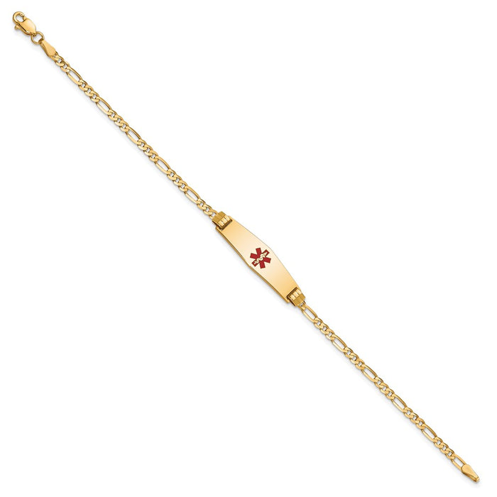 14K Medical Soft Diamond Shape Red Enamel Figaro ID Bracelet