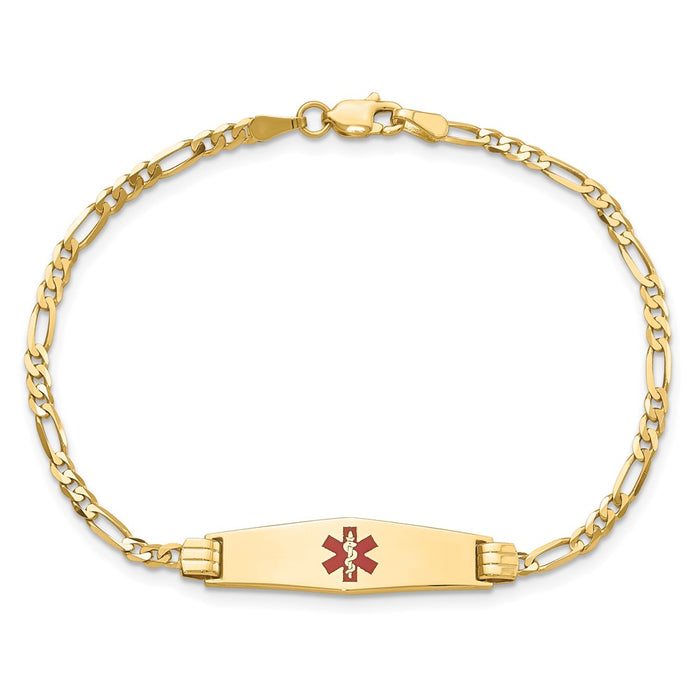 14K Medical Soft Diamond Shape Red Enamel Figaro ID Bracelet