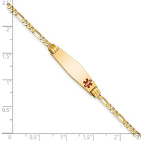 Thumbnail for 14K Medical Soft Diamond Shape Red Enamel Figaro ID Bracelet