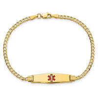 Thumbnail for 14K Medical Soft Diamond Shape Red Enamel Curb Link ID Bracelet