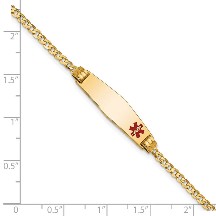 14K Medical Soft Diamond Shape Red Enamel Curb Link ID Bracelet