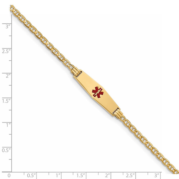 14K Medical Soft Diamond Shape Red Enamel Anchor ID Bracelet