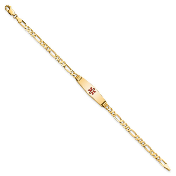 14K Medical Soft Diamond Shape Red Enamel Figaro ID Bracelet