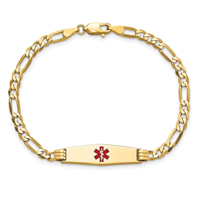 14K Medical Soft Diamond Shape Red Enamel Figaro ID Bracelet