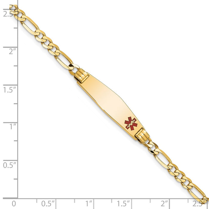 14K Medical Soft Diamond Shape Red Enamel Figaro ID Bracelet