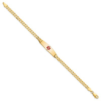Thumbnail for 14K Medical Soft Diamond Shape Red Enamel Curb Link ID Bracelet