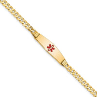 Thumbnail for 14K Medical Soft Diamond Shape Red Enamel Curb Link ID Bracelet
