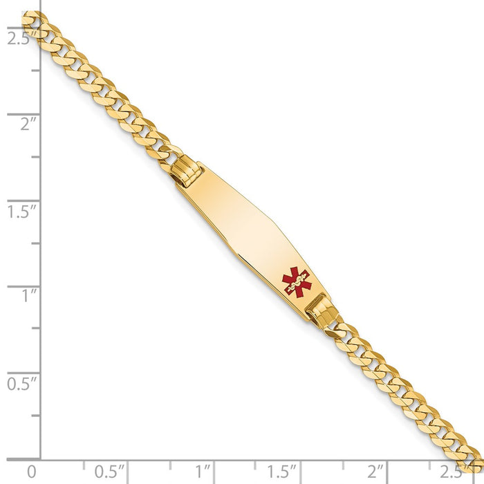 14K Medical Soft Diamond Shape Red Enamel Curb Link ID Bracelet