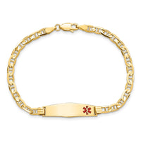 Thumbnail for 14K Medical Soft Diamond Shape Red Enamel Anchor Link ID Bracelet