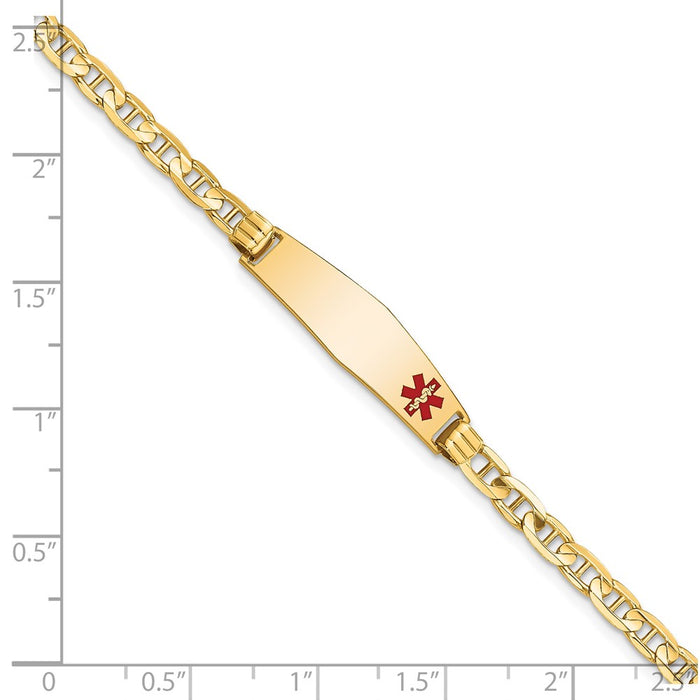 14K Medical Soft Diamond Shape Red Enamel Anchor Link ID Bracelet