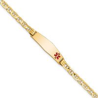 Thumbnail for 14K Medical Soft Diamond Shape Red Enamel Anchor Link ID Bracelet
