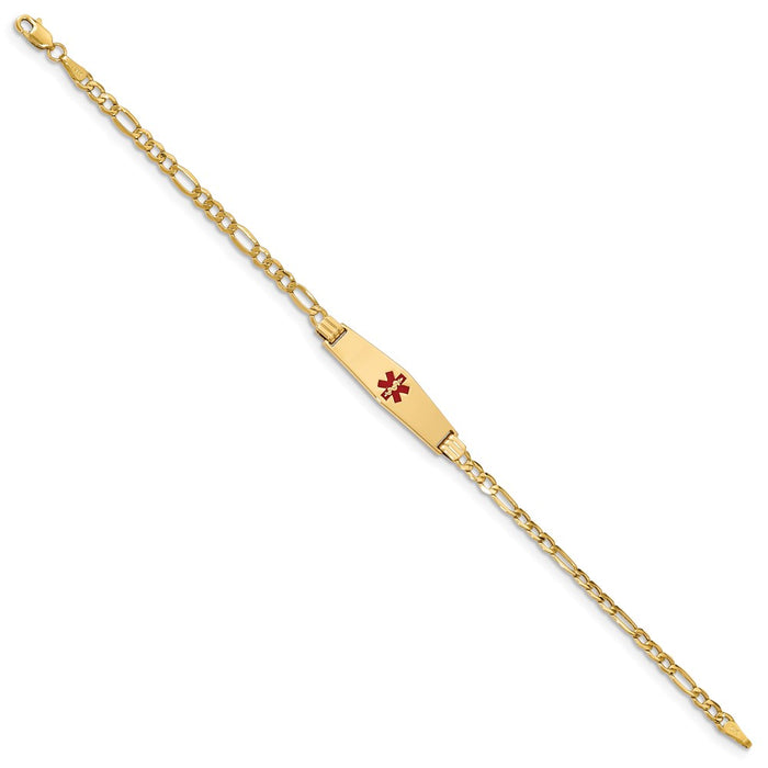 14K Medical Semi-Solid Soft Diamond Shape Red Enamel Figaro ID Bracelet